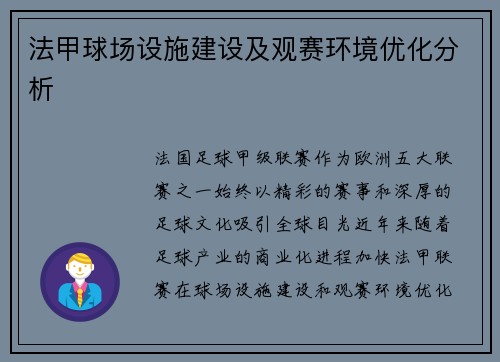法甲球场设施建设及观赛环境优化分析