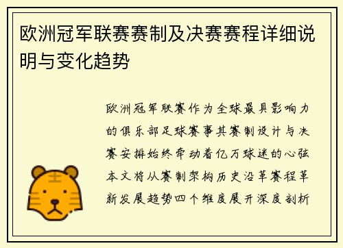 欧洲冠军联赛赛制及决赛赛程详细说明与变化趋势